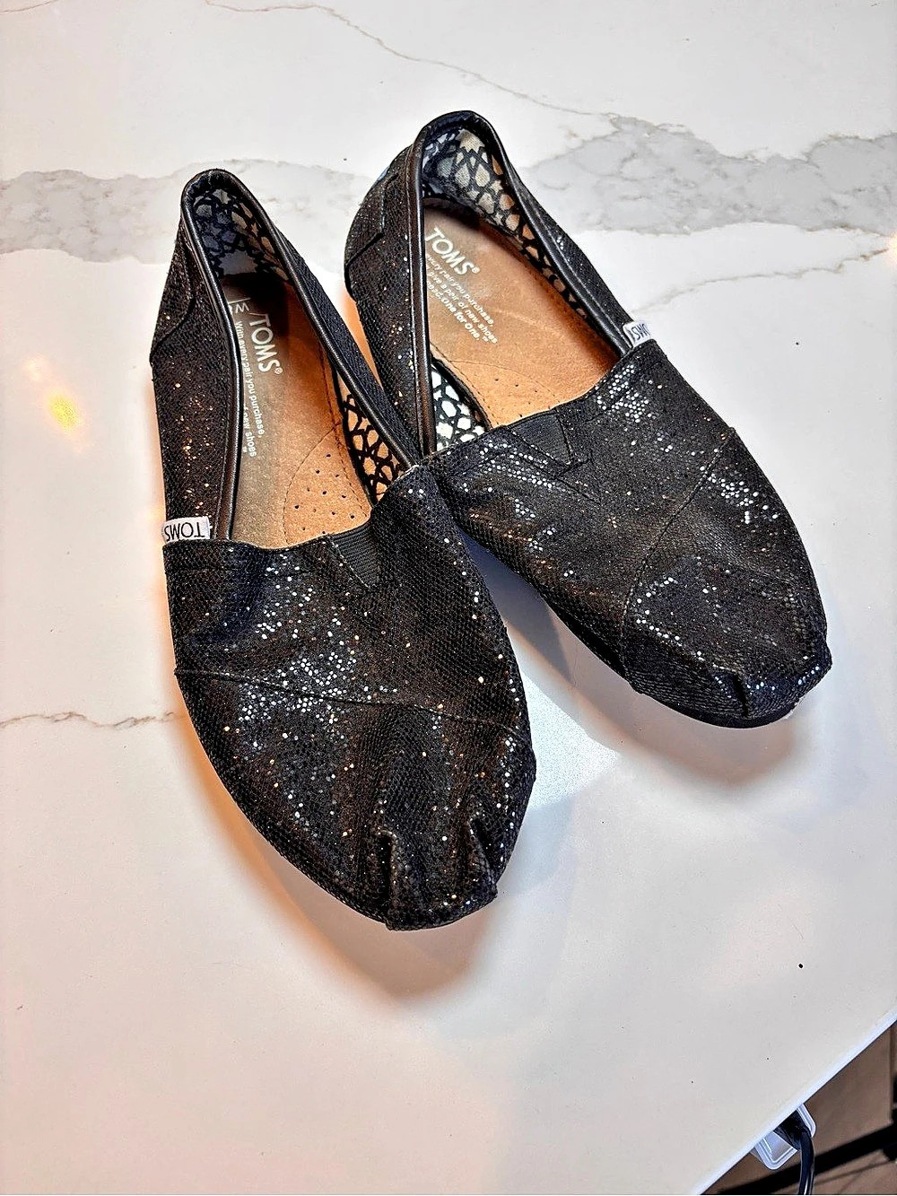 TOMS Alpargata Classic Glitter Black Glitter Slip-On Flats